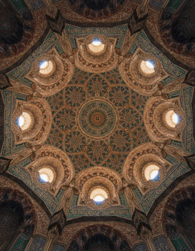 Interior of an ornate mosque dome