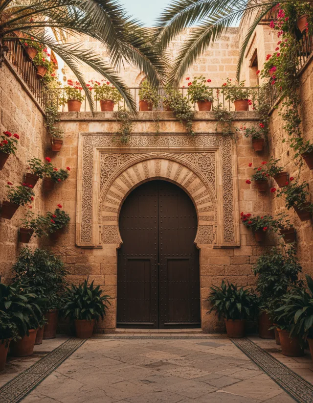 Grand arched entrance of a historic mosque